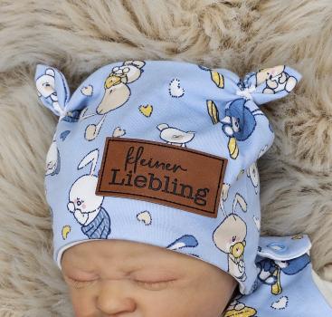 Preview: Handmade Strampler mit Mütze gr.56 Teddy Hasen