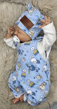 Preview: Handmade Strampler mit Mütze gr.56 Teddy Hasen