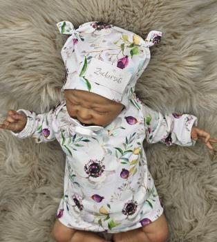 Preview: Handmade Strampler, Pulli und Mütze gr.56 Lamm Blumen niedlich