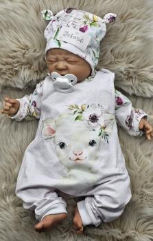 Preview: Handmade Strampler, Pulli und Mütze gr.56 Lamm Blumen niedlich