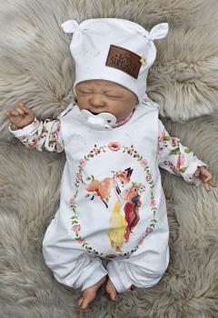 Handmade Strampler, Pulli und Mütze gr.56 Fuchs Blumen