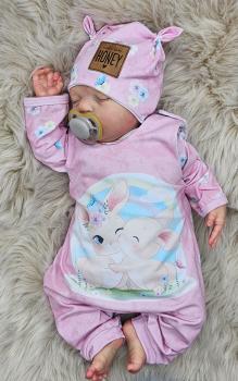 Handmade Strampler, Pulli und Mütze gr.56 Hasen Blumen niedlich