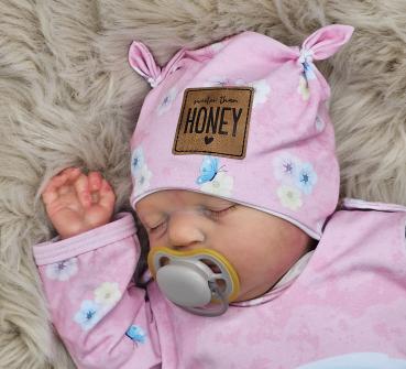 Preview: Handmade Strampler, Pulli und Mütze gr.56 Hasen Blumen niedlich