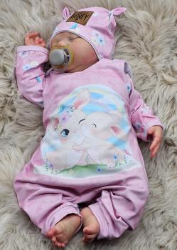 Preview: Handmade Strampler, Pulli und Mütze gr.56 Hasen Blumen niedlich