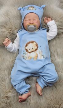 Handmade Strampler mit Mütze gr 56 hellblau Löwe