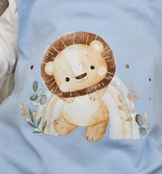 Preview: Handmade Strampler mit Mütze gr 56 hellblau Löwe