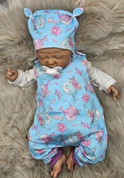 Handmade Strampler & Mütze gr.56 mit Meerestieren