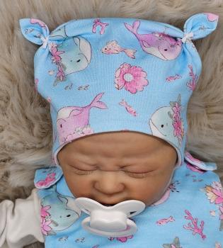 Preview: Handmade Strampler & Mütze gr.56 mit Meerestieren