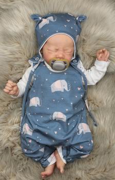 Handmade Strampler mit Mütze gr.56 Elefanten