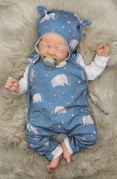 Preview: Handmade Strampler mit Mütze gr.56 Elefanten