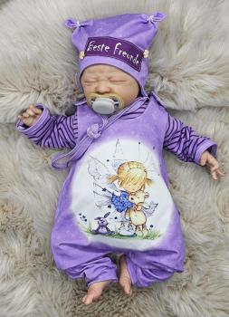 Preview: Handmade Strampler, Pulli & Mütze gr.56 lila Fee mit Teddy