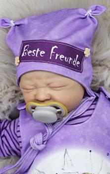 Handmade Strampler, Pulli & Mütze gr.56 lila Fee mit Teddy