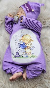 Preview: Handmade Strampler, Pulli & Mütze gr.56 lila Fee mit Teddy