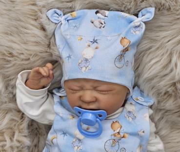 Preview: Handmade Strampler mit Mütze gr.56 niedliche Tiere