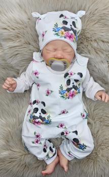 Preview: Handmade Strampler und Mütze gr 56 niedlicher Panda