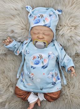 Handmade Pulli, Hose und Mütze gr 56 Schildkröte Fische