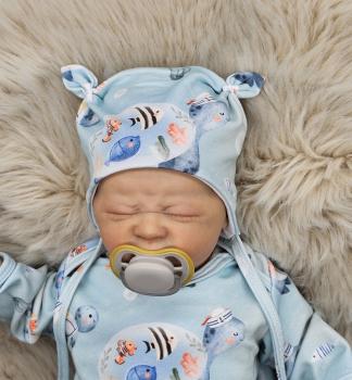 Preview: Handmade Pulli, Hose und Mütze gr 56 Schildkröte Fische