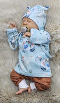 Preview: Handmade Pulli, Hose und Mütze gr 56 Schildkröte Fische