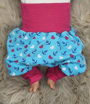 Handmade Pumphose gr. 62/68 maritim Anker Herzchen