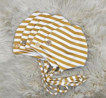 Preview: Handmade senfgelb weiß gestreift Kopfumfang 38/39 bis 48/49