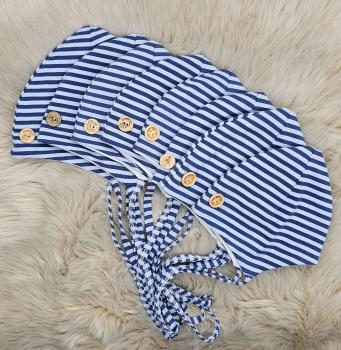 Preview: Handmade dunkelblau hellblau gestreift Kopfumfang 34/35 bis 48/49