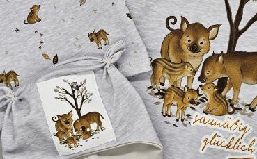 Handmade Pulli, Strampler und Mütze gr.56 Wildschweine