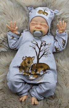 Preview: Handmade Pulli, Strampler und Mütze gr.56 Wildschweine