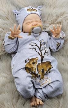 Preview: Handmade Pulli, Strampler und Mütze gr.56 Wildschweine