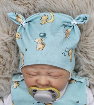 Preview: Handmade Strampler mit Mütze gr.56 Bär Seifenblasen