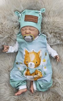 Preview: Handmade Strampler mit Öhrchenmütze gr.56 Katze