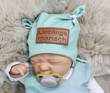 Handmade Strampler mit Öhrchenmütze gr.56 Katze