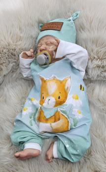 Handmade Strampler mit Öhrchenmütze gr.56 Katze