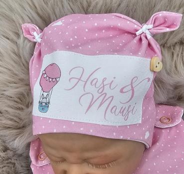 Preview: Handmade Strampler & Mütze gr.56 Maus im Heißluftballon