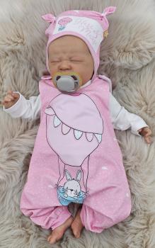 Handmade Strampler & Mütze gr.56 Hase im Heißluftballon