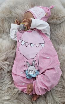 Preview: Handmade Strampler & Mütze gr.56 Hase im Heißluftballon