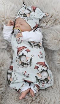 Handmade Strampler & Mütze gr 50 Elefant Pilze