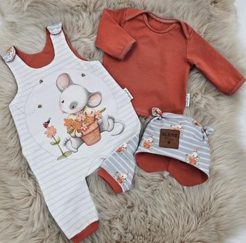 Handmade 3 tlg. Set gr.56 Strampler Pulli Mütze Maus