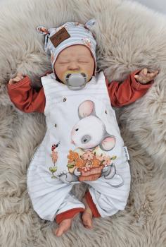 Preview: Handmade 3 tlg. Set gr.56 Strampler Pulli Mütze Maus