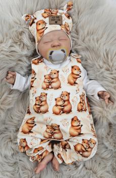 Handmade Strampler & Mütze gr.56 mit Erdhörnchen