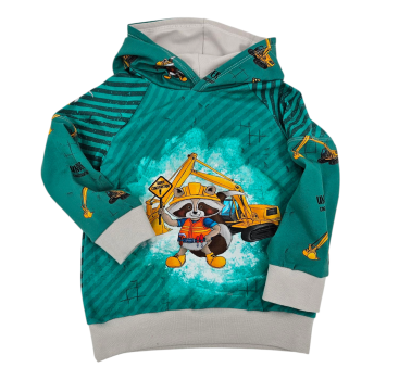 Handmade Hoody gr. 104 Charly Bauarbeiter Fuchsfamilie Bagger