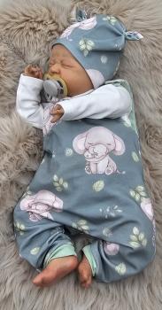Handmade Strampler & Mütze gr.50 Elefanten