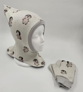 Handmade Schlupfmützen mit passenden Handschuh Ku. 48/49 bis 52/53 Pinguin