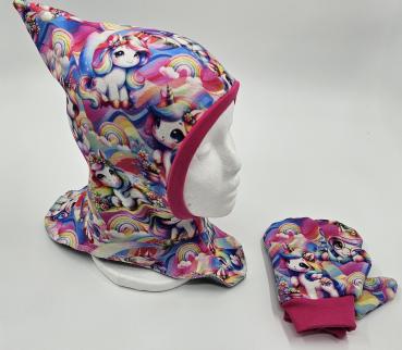 Handmade Schlupfmützen mit passenden Handschuh Ku  50/51 & 52/53 Einhörner