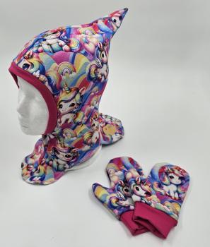 Preview: Handmade Schlupfmützen mit passenden Handschuh Ku  50/51 & 52/53 Einhörner