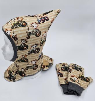 Handmade Schlupfmützen mit passenden Handschuh Ku. 48/49 bis 52/53 Tiere Traktoren
