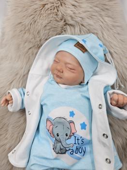 Preview: Handmade  4 tlg. Outfit gr.56 Jacke , Strampler, Pulli & Mütze Boy Sterne