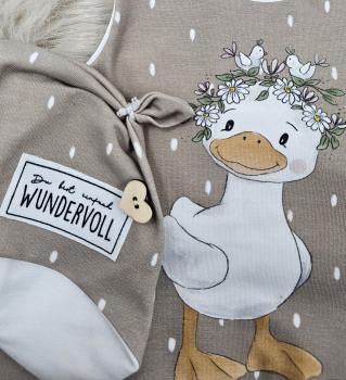 Handmade Set gr.56 Strampler mit passender Mütze Entenmotiv