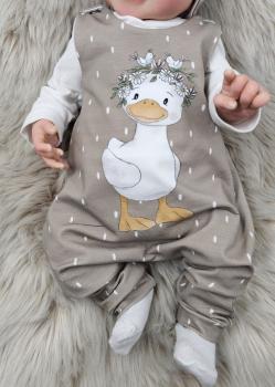 Preview: Handmade Set gr.56 Strampler mit passender Mütze Entenmotiv