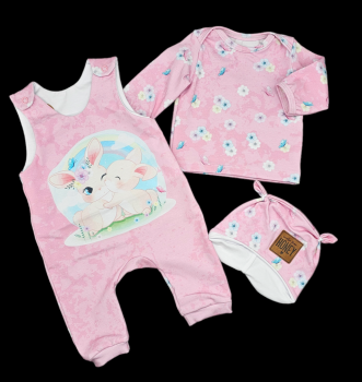 Handmade Strampler, Pulli und Mütze gr.56 Hasen Blumen niedlich