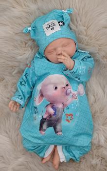 Handmade Strampler, Pulli und Mütze gr 56 Sterne Hase